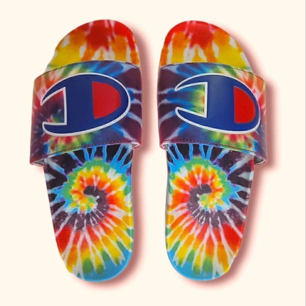 Champion Tie-Dye Slides, Multi Rainbow - Size 7Y (Men's 7 / Women's 8.5)